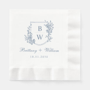 [AURORA] Vintage Dusty Blue Wappen Monogram Weddin Serviette