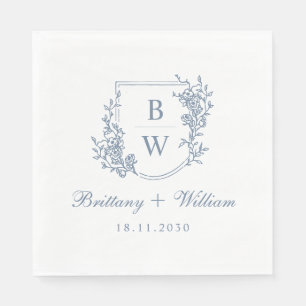 [AURORA] Vintage Dusty Blue Wappen Monogram Weddin Serviette