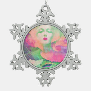 Aurora von Clive Henry farbenfrohes Rosa Schneeflocken Zinn-Ornament