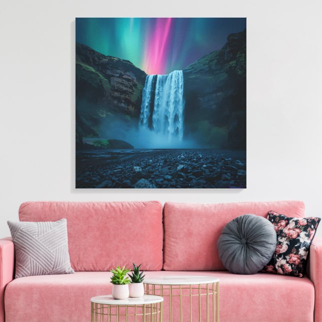 Aurora Wasserfall Leinwand - Mystische Natur Print (Insitu (Wohnzimmer))