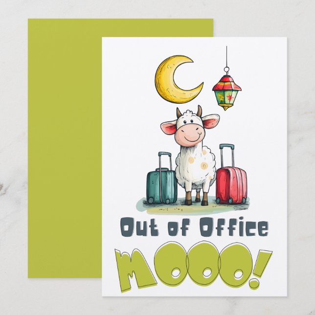 Aus dem Büro MOOO! | Funny Eid Cow on Vacation Einladung (Vorne/Hinten)