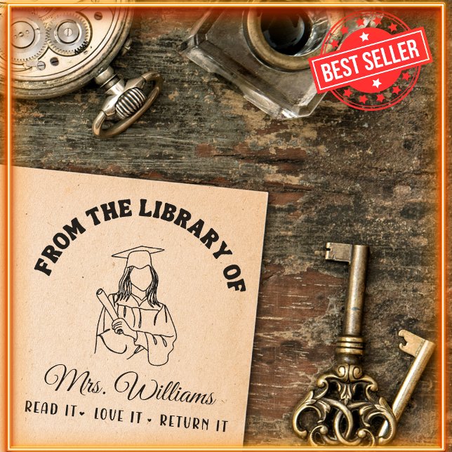 Aus der Bibliothek | Abschluss Girl Book Teacher Permastempel (Von Creator hochgeladen)