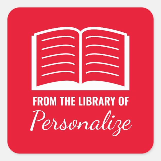 Aus der Bibliothek der individuelle Name-Buchzeich Quadratischer Aufkleber (Vorderseite)