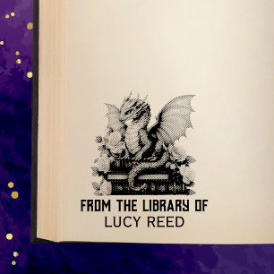 Aus der Bibliothek des Floral Bookworm-Drachen Gummistempel