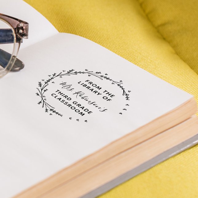 Aus der Bibliothek des Personalisierten Grünkranze Permastempel (From The Library Of Personalized Greenery Wreath Self-inking Stamp)