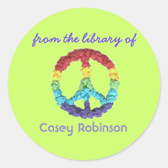 "Aus der Bibliothek" Friedenszeichen Buchzeichen Runder Aufkleber (Vorderseite)