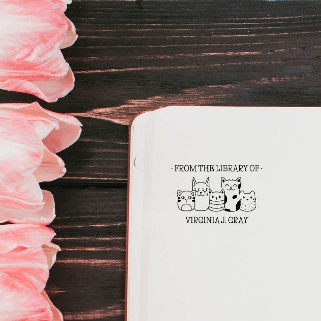 AUS DER BIBLIOTHEK IHRES NAMENS DOODLE NIEDLICHEN  GUMMISTEMPEL (Cute cats puppy kitten from the library of EX LIBRIS)