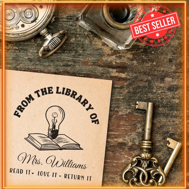 Aus der Bibliothek | Light Bulb on Book, Lehrer Permastempel (Von Creator hochgeladen)
