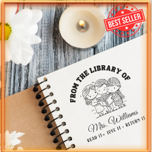 Aus der Bibliothek   Schulkinder Buchlehrer Permastempel
