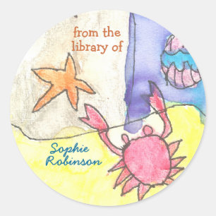 "Aus der Bibliothek von"-Buchillustration mit Meer Runder Aufkleber