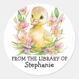 Aus der Bibliothek von - Watercolor Baby Duck Runder Aufkleber