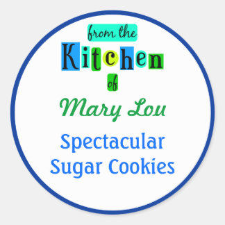 Aus der Küche der blauen grünen Backkleber Runder Aufkleber