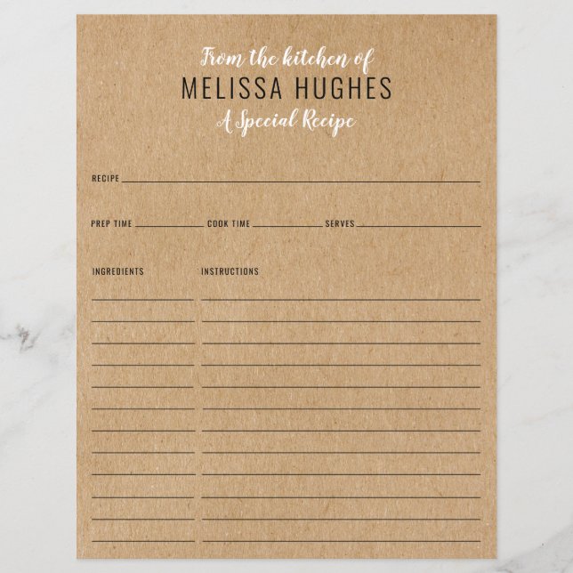 Aus der Küche der rustikalen Kraft-Rezept-Karte (Vorderseite)