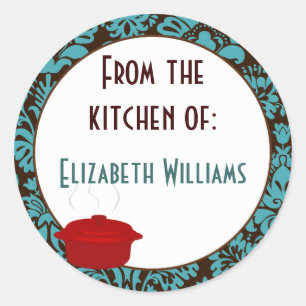 Aus der Küche des Aquamarinen braunen Damaskus Runder Aufkleber