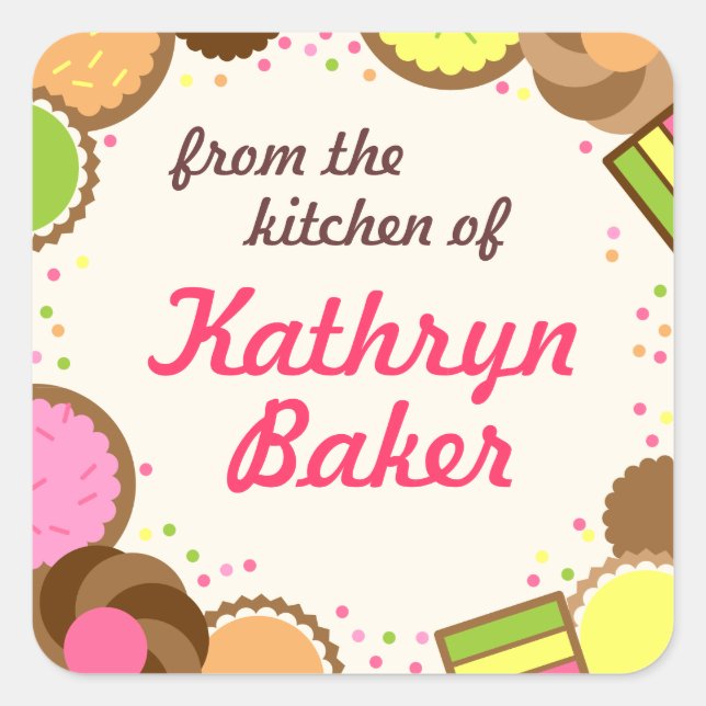 Aus der Küche des Namensschilds, zusammengesetzte  Quadratischer Aufkleber (Vorderseite)