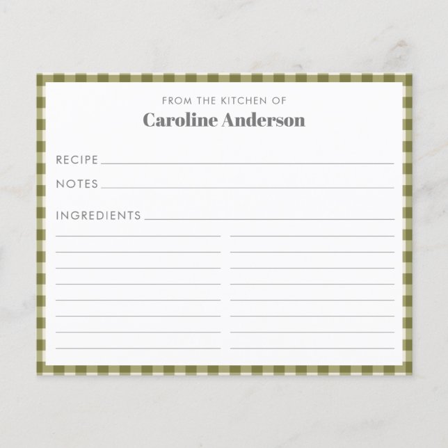 Aus der Küche des Olivenöls Karierte Rezeptionskar (Vorderseite)