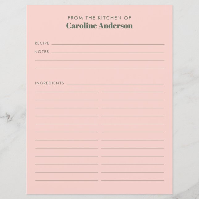 Aus der Küche Moderne rosa grüne Rezept Beilage (Vorderseite)