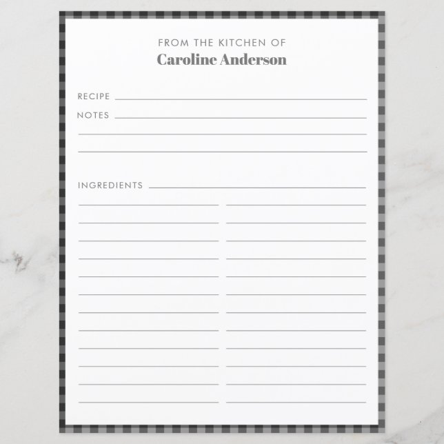 Aus der Küche | Schwarz-Grau-Karierte Rezeptorseit (Vorderseite)