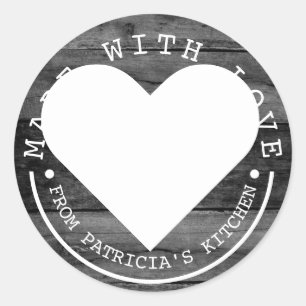 Aus der Küche von - aus Liebe schwarzem Holz Runder Aufkleber