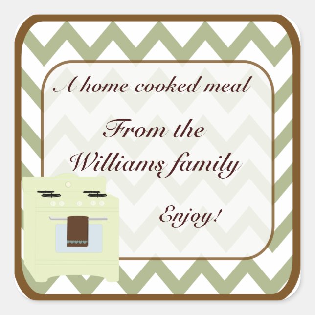 Aus der Küche Zickzack Kleines Grün/Braun Quadratischer Aufkleber (Vorderseite)