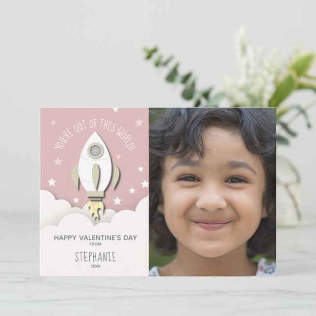 Aus diesem Welt rosa Raketenvalentiner Foto (Stehend Vorderseite)