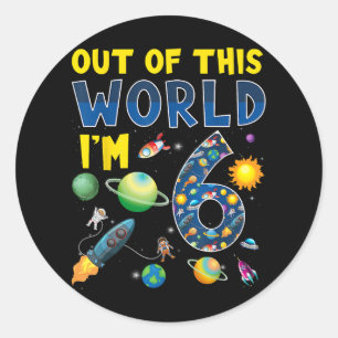 Aus dieser Welt bin ich 6 Space Rocket Birthday Te Runder Aufkleber