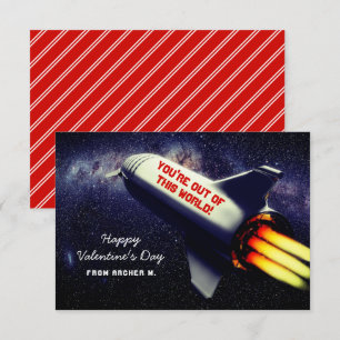 Aus dieser Welt der Retro-Rakete Kids Valentine Mitteilungskarte