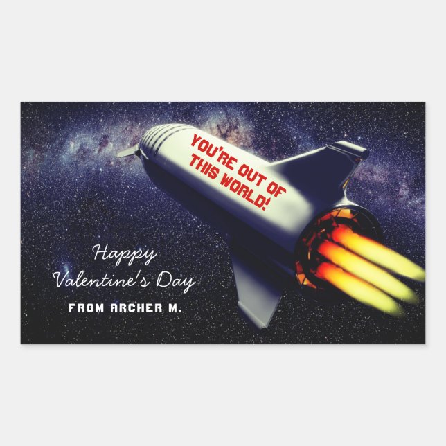 Aus dieser Welt der Retro-Rakete Kids Valentine Rechteckiger Aufkleber (Vorderseite)
