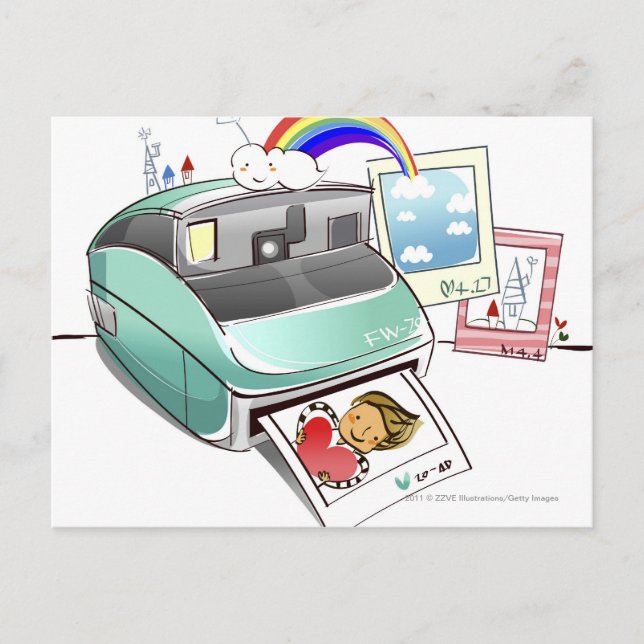 Aus einer Sofortkamera kommendes Foto Postkarte (Vorderseite)