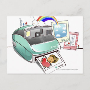 Aus einer Sofortkamera kommendes Foto Postkarte