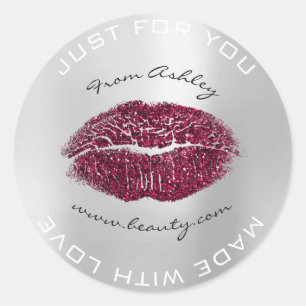 Aus Liebe Burgund Metal Gray Makeup Lips Kiss Runder Aufkleber