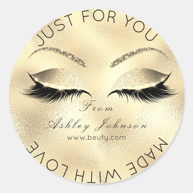 Aus Liebe Glitzer gefertigt, Lashes Gold Imitate M Runder Aufkleber (Vorderseite)