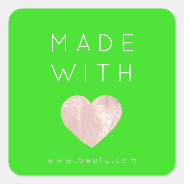 Aus Liebe Herz rosa Webname hell grün Quadratischer Aufkleber (Vorderseite)