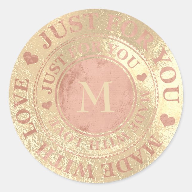 Aus Liebe Monogram Rose Gold Metallic Runder Aufkleber (Vorderseite)