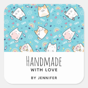 Aus Liebe Niedlich Kitty Cat Muster whimsical Quadratischer Aufkleber
