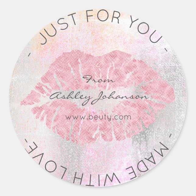 Aus Liebe rosa grungy graue Makeup Lips Kiss Runder Aufkleber (Vorderseite)