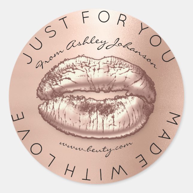 Aus Liebe rosa Kiss Rose Gold Makeup Lippen Runder Aufkleber (Vorderseite)