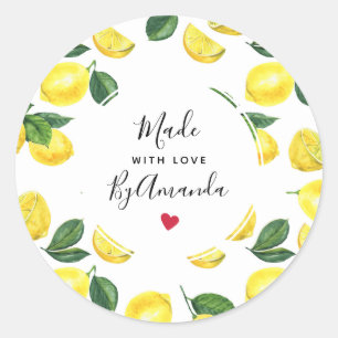 Aus Liebe Yellow Lemons Wasserfarbmuster Runder Aufkleber
