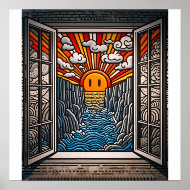 Aus meinem Fenster: Sonnenuntergang und Klippe 2 Poster (Vorne)