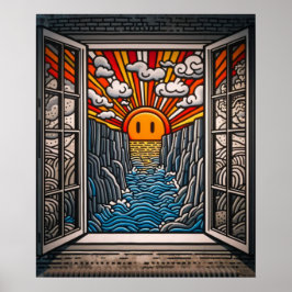 Aus meinem Fenster: Sonnenuntergang und Klippe 2 Poster