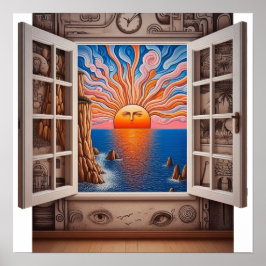 Aus meinem Fenster: Sonnenuntergang und Klippe Poster