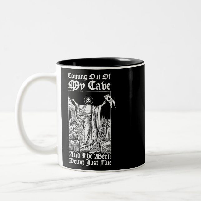 Aus meiner Höhle Jesus Christlich Jesus Meme komme Zweifarbige Tasse (Links)