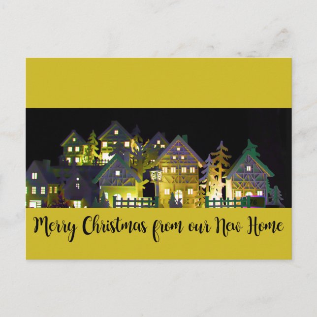 Aus neuen Zuhause-beleuchteten Weihnachtshäusern Postkarte (Vorderseite)