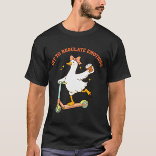 Aus, um Emotionen lustiger Gänse-Scooter-Kaffee zu T-Shirt