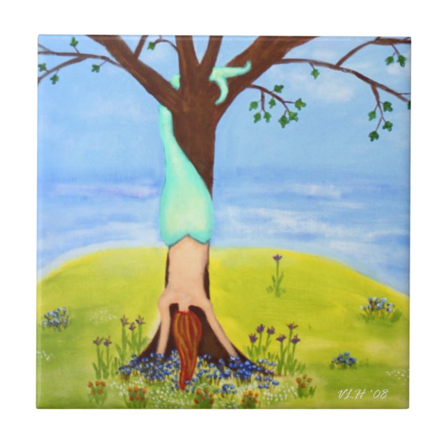 "Aus Wasser heraus" Meerjungfrau-Kunst Fliese (Vorderseite)