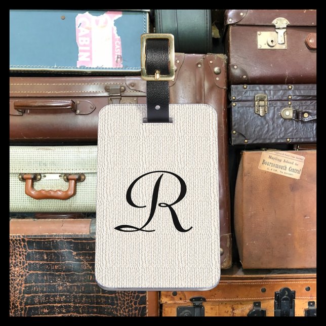 Aus weißem Imitat texturierte Burlap Monogram Bag Gepäckanhänger (Von Creator hochgeladen)