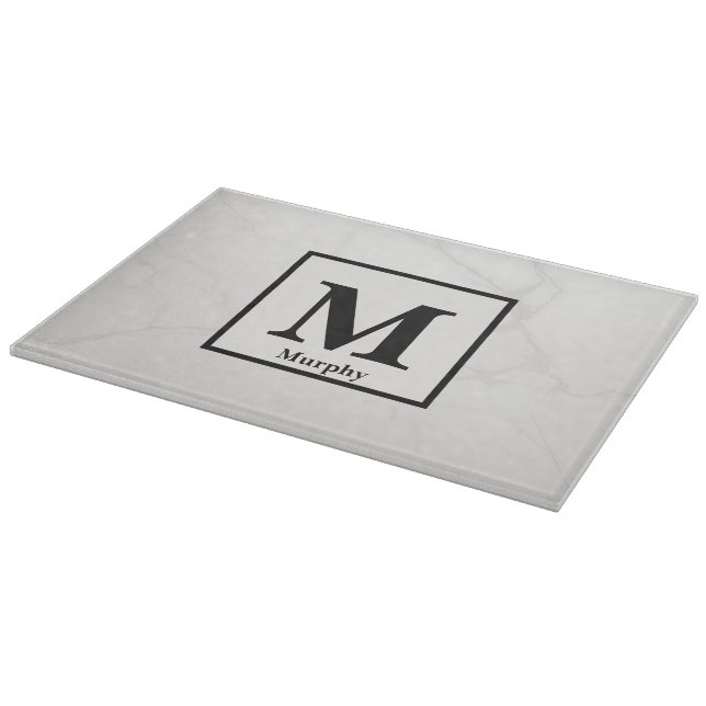 Aus weißem Marmor mit Silver Veins Monogramm Schneidebrett (Ecke)