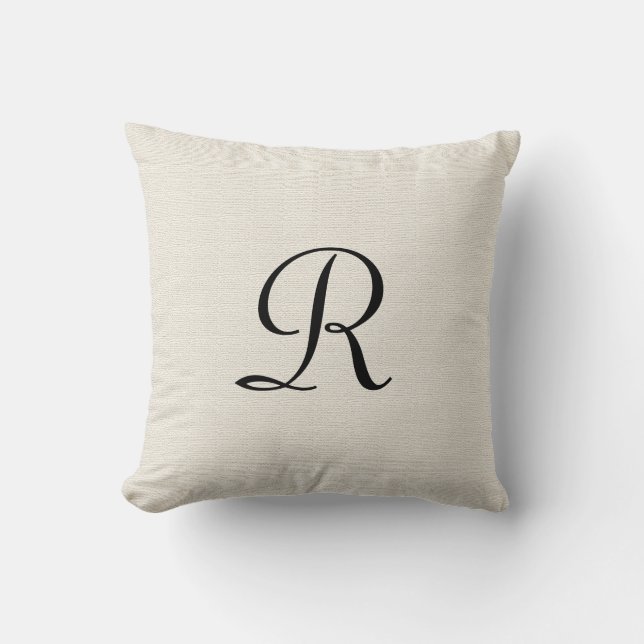 Aus weißen Imitaten Burlap Black Monogram Kissen (Vorderseite)
