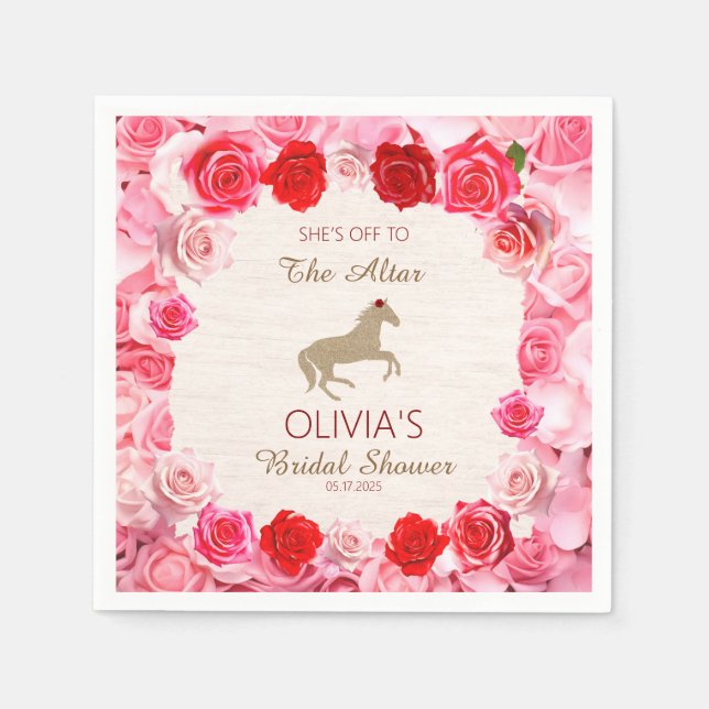 Aus zum Altar-Rote Rosen-Brautparty Serviette (Vorderseite)