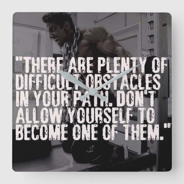 Ausarbeiten inspirierender Wörter - Hindernisse Quadratische Wanduhr (Vorderseite)